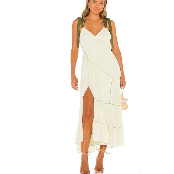 CINQ A SEPT Claire Tiered Silk Crepe De Chine Midi Dress in Mint Size 8 - Picture 1 of 3